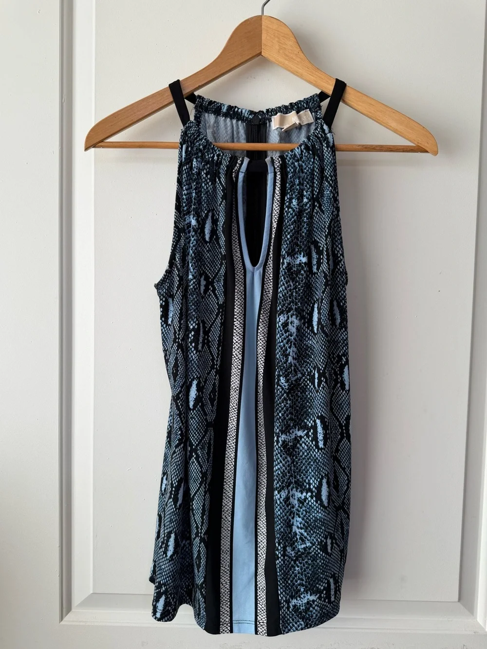 Michael Kors Blue and Black Snake-Print Halter Top
